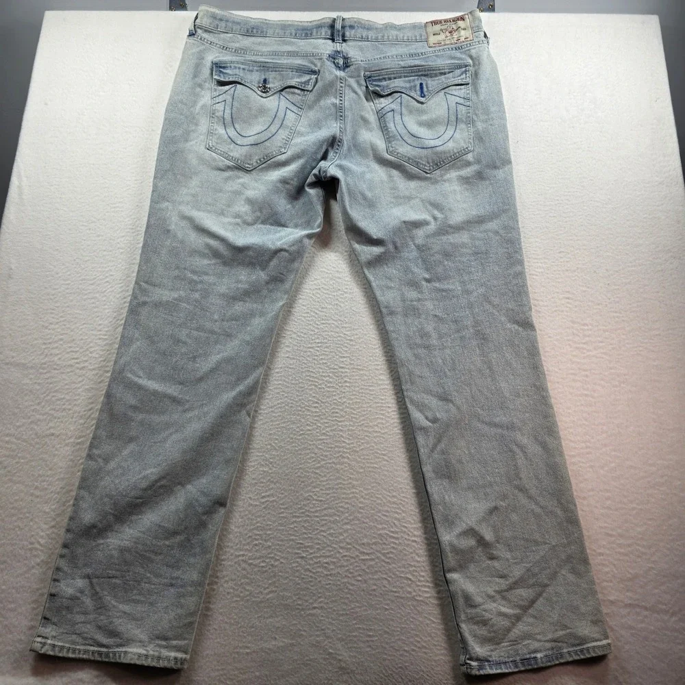 True Religion Ricky Jeans Men 42 Light Wash Blue Relaxed‎ Straight Flap Pockets